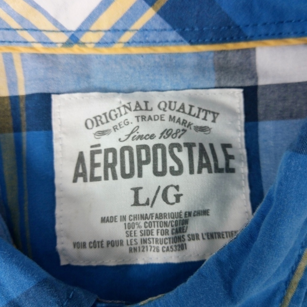 Aeropostale Original Blue Plaid Buttn Down Shirt L - Picture 3 of 5
